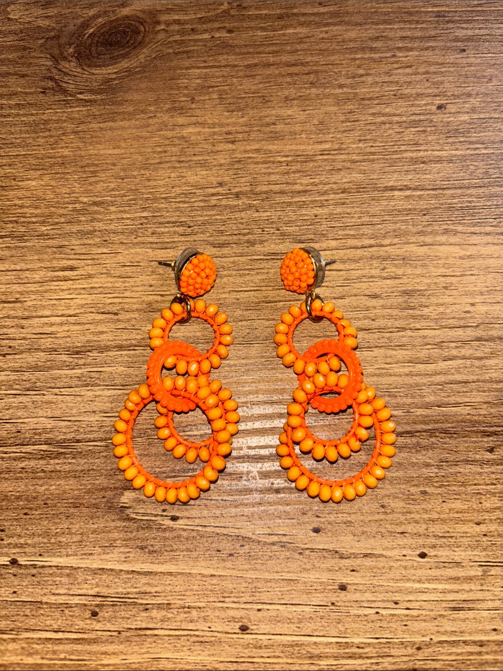 J. Crew Orange Triple Hoop Beaded Drop Earrings